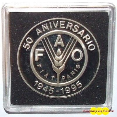 1995 Uraguay 100 Pesos Silver Proof Coin - FAO 50th